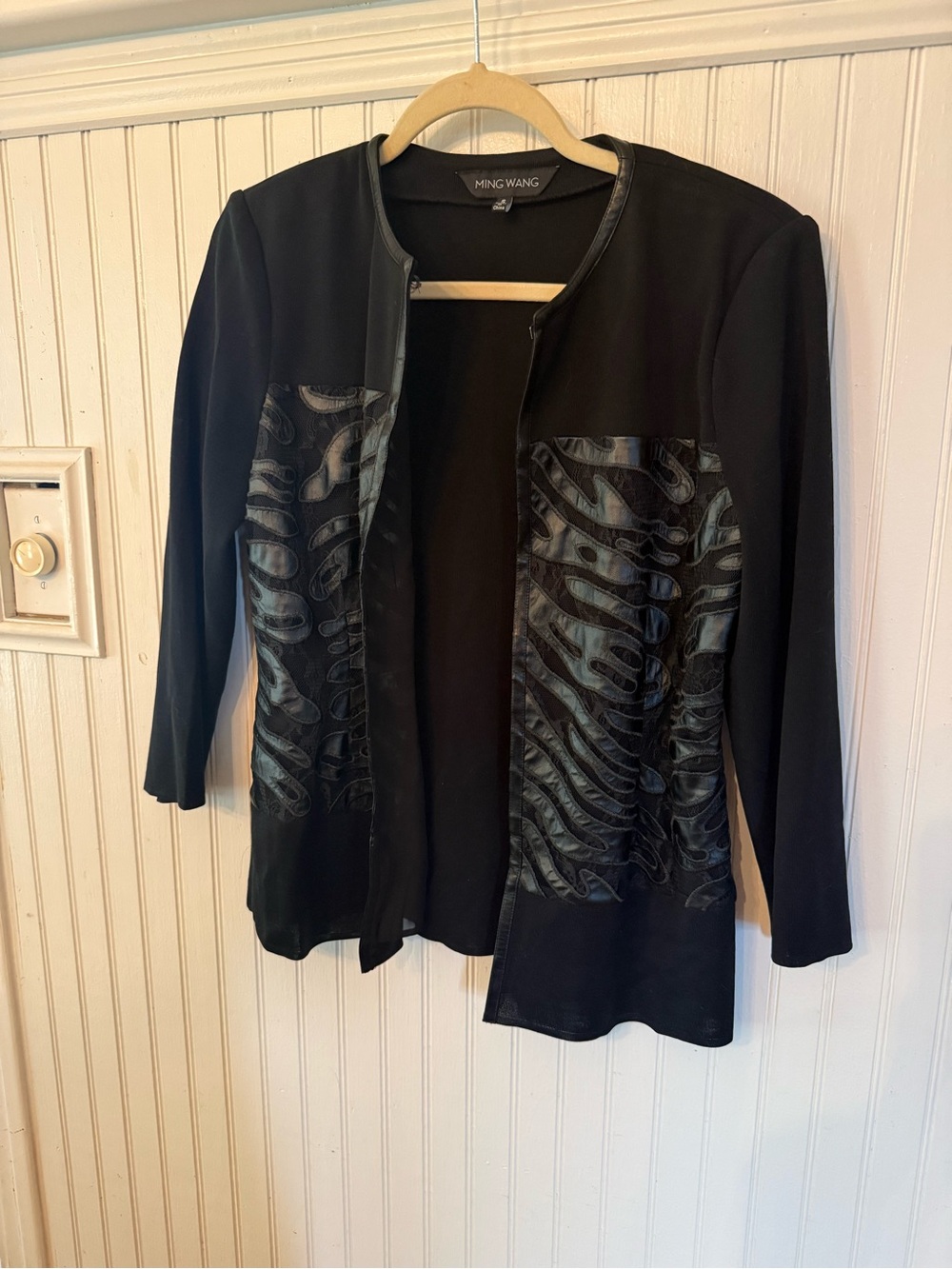 Ming Wang Small Lace Appliqué Black Jacket